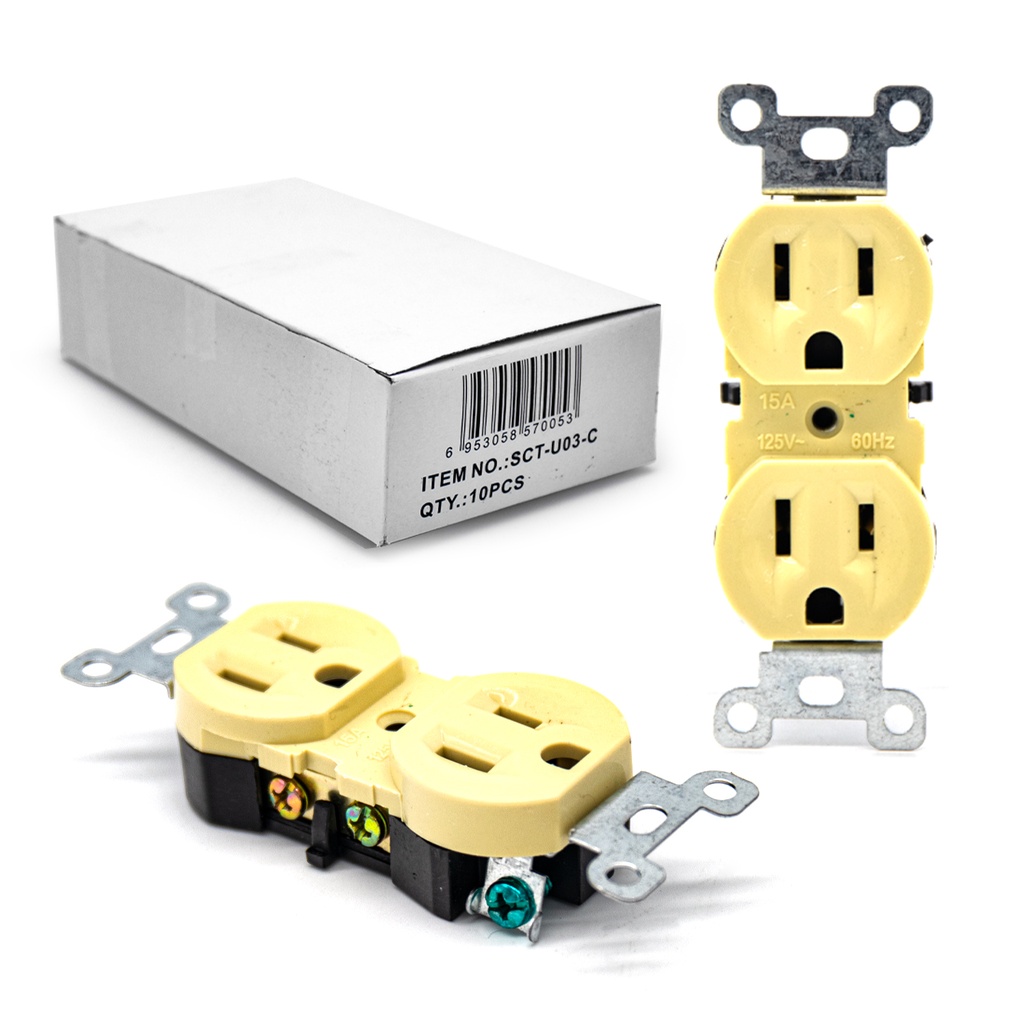 Tomacorriente doble de 15Amp con tapa