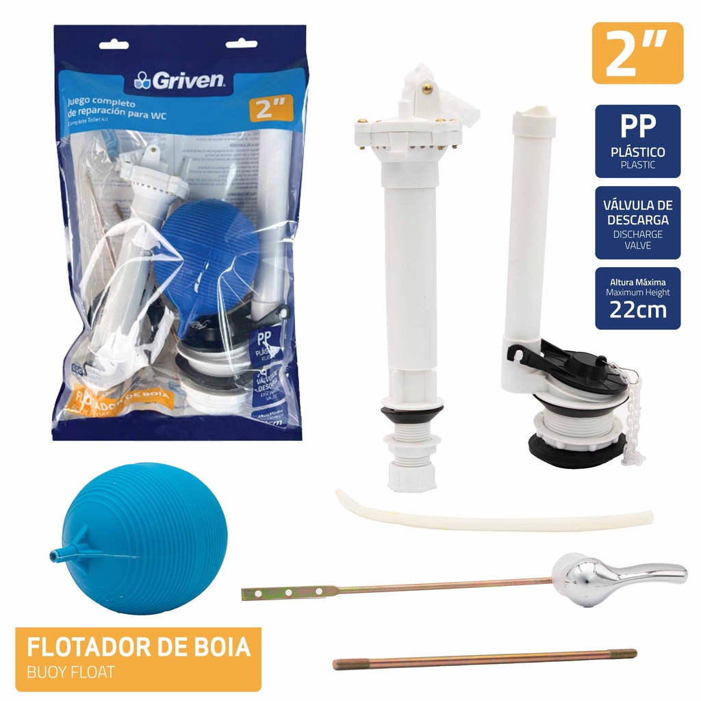Combo con kit completo de herraje de inodoro de 2&quot;