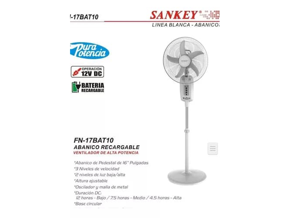 Ventilador de Pedestal Recargable Sankey (16'')