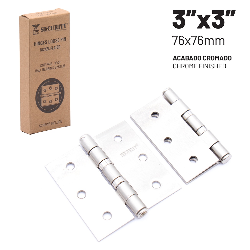 Set de 2 bisagras de  3&quot;x3&quot; acabado cromado
