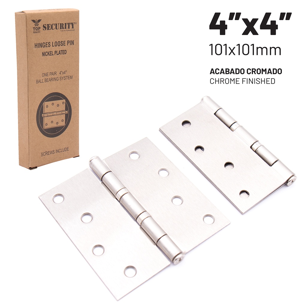 Set de 2 bisagras de  4&quot;x4&quot; acabado cromado