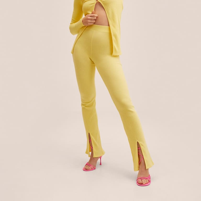 Pantalón punto canalé color amarillo