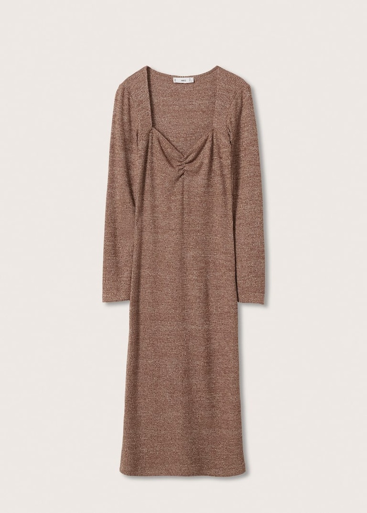 Vestido Mango escote fruncido, diseño canalé