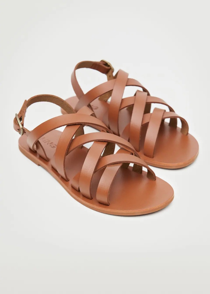 Sandalia de niña de piel tiras color camel #33