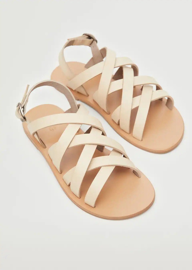 Sandalia de niña de piel tiras color beige #32