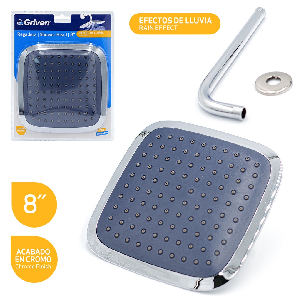 Regadera para ducha cabeza cuadrada 8&quot;