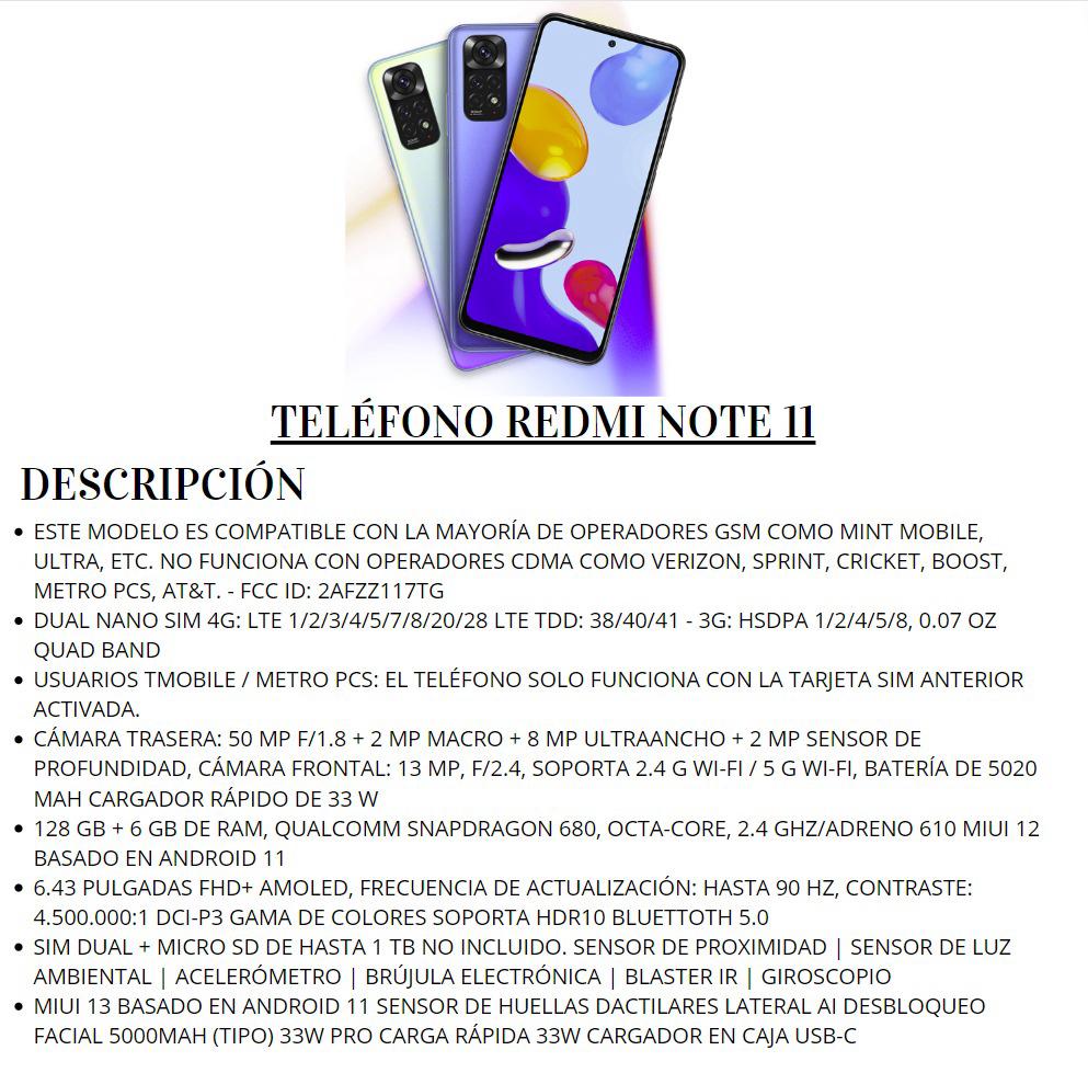 Teléfono Xiaomi Redmi Note 11 6/128 Gb