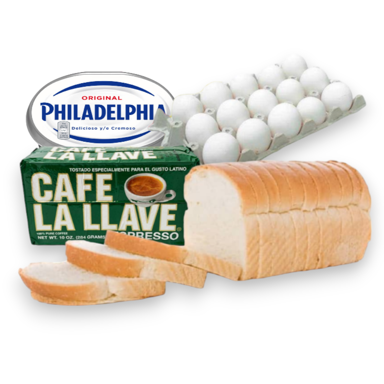 Combo Pan rebanado+Queso Philadelfia+Café la llave+15 huevos