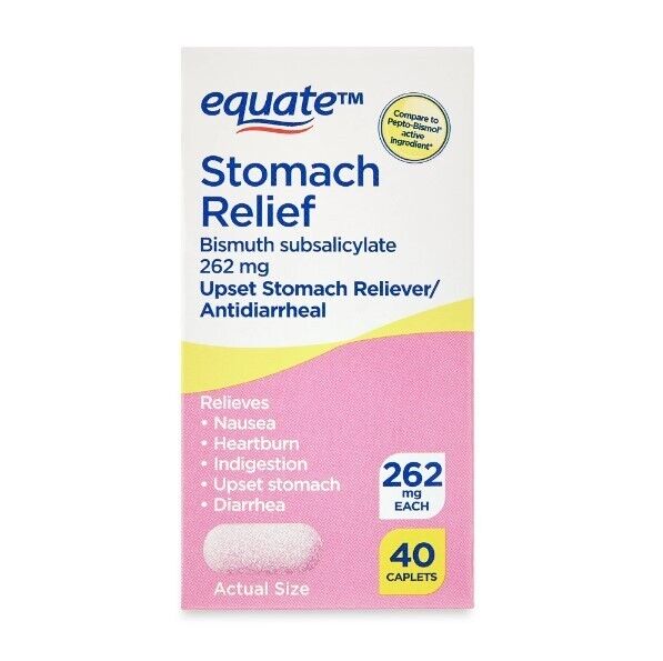 Tabletas p/ malestar estomacal y diarrea Equate, 262mg, 40ud