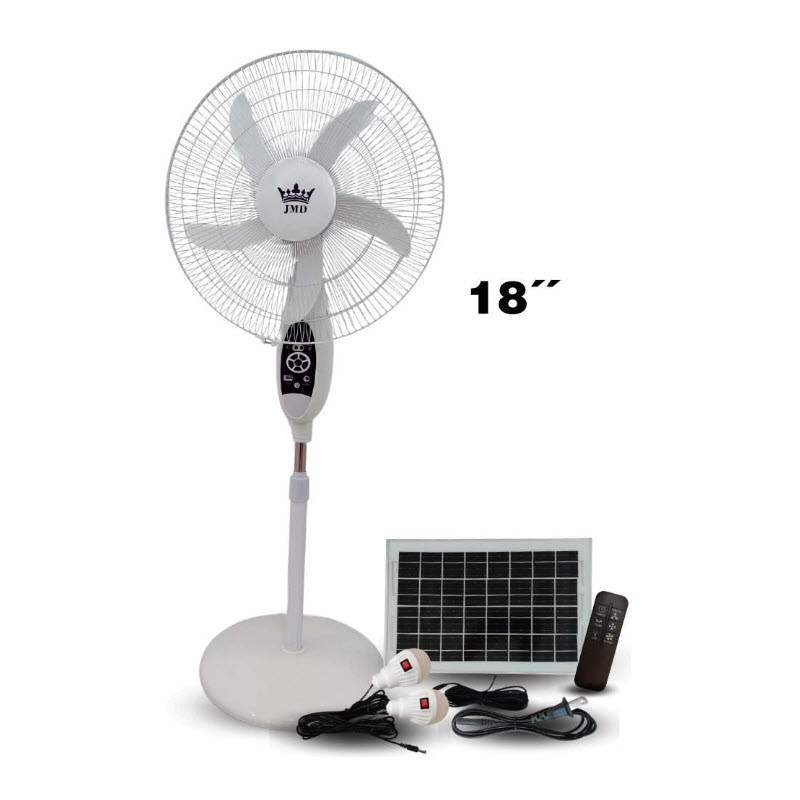 Ventilador recargable 18'' JMD+Panel Solar+2 bombillos LED