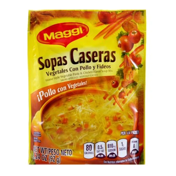 Sopa Casera Vegetales con Pollo y Fideo Maggi 3,24 Oz