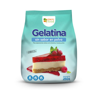 Gelatina sin sabor en polvo Macro Food (250 g / 8.81 oz)