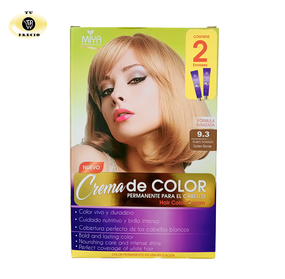 Tinte para el pelo color Rubio Dorado (Crema permanente para el cabello 2 envases)