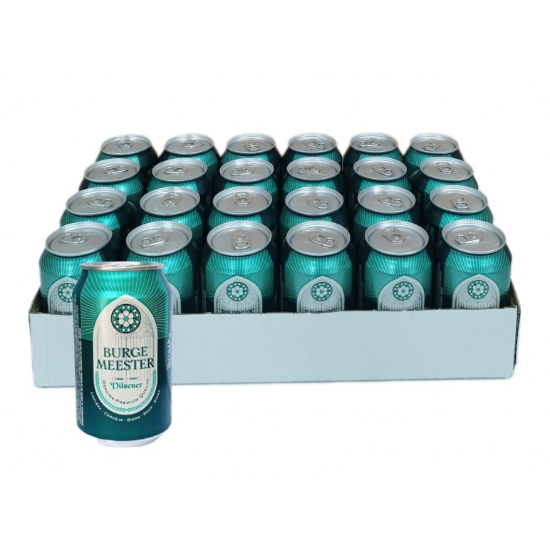 Caja de Cerveza Burgemeester Pilsener, 24 latas x 330 ml, 4.8% de alcohol