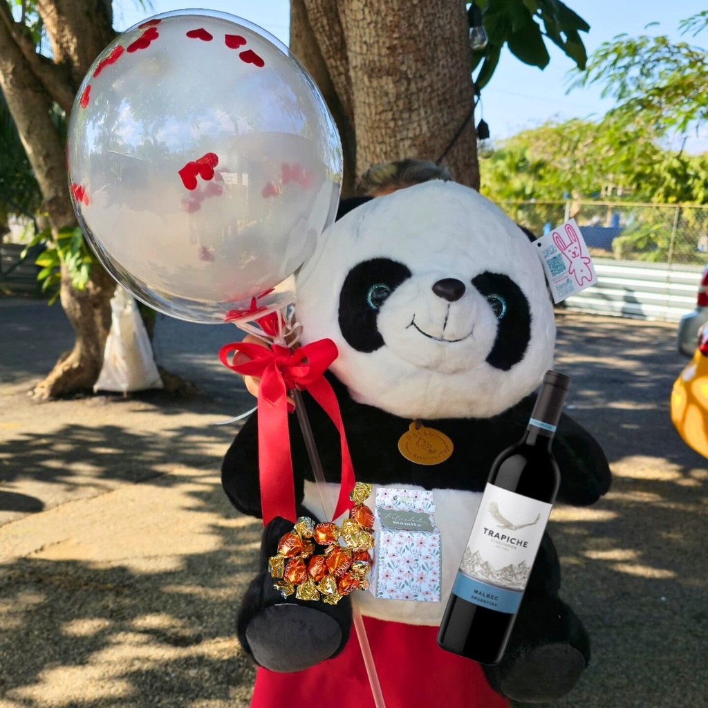 Combo Romántico: Peluche, Globo, Bombones y Vino