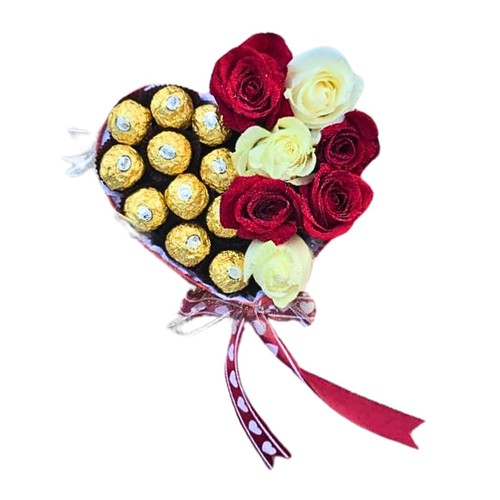Corazón de Amor: 7 Rosas y Bombones Ferrero