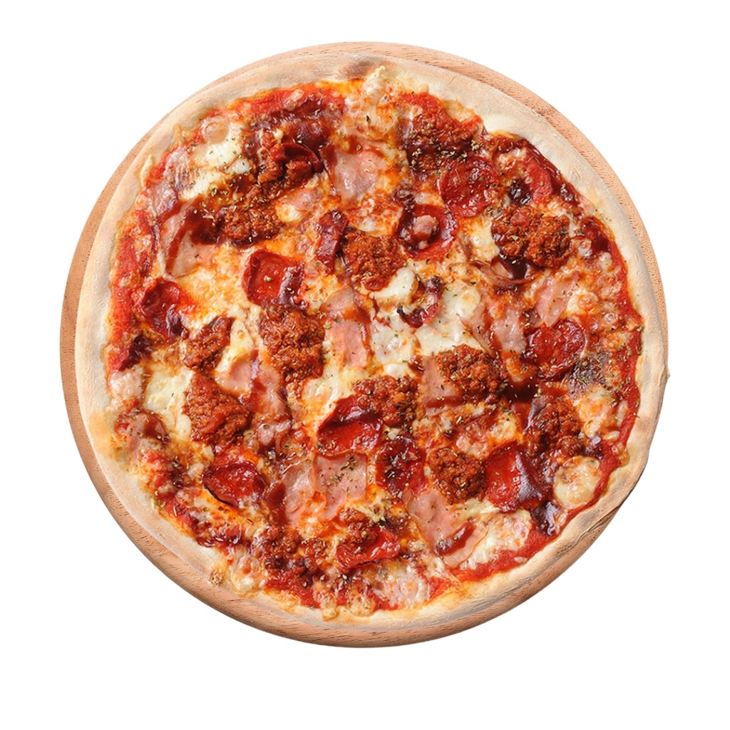 Pizza Napolitana con Ropa Vieja de Cerdo, Jamón, Bacón y Doble Queso 30 cm