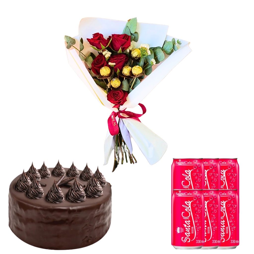 Combo Dulce Encanto: Ramo, Cake de Chocolate y Refrescos