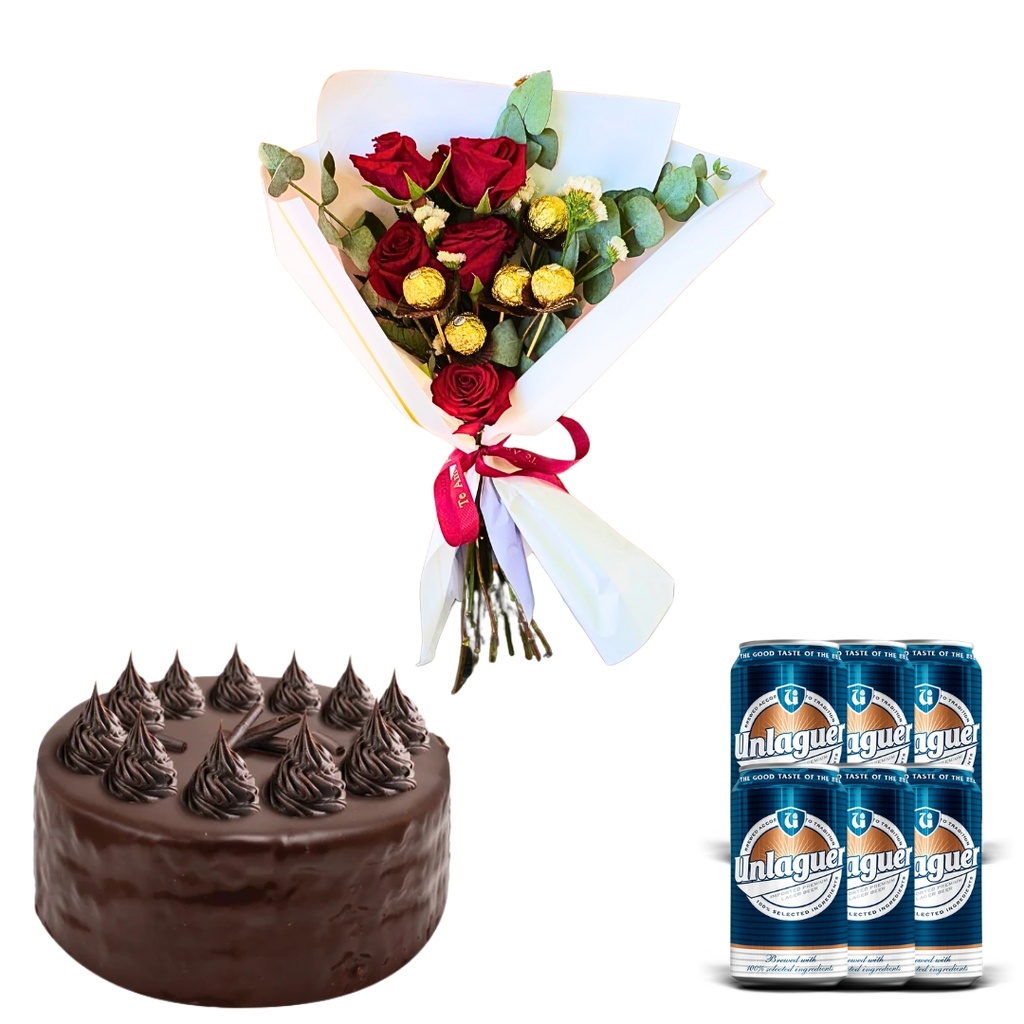 Combo Dulce Encanto #2: Ramo, Cake de Chocolate y Cervezas