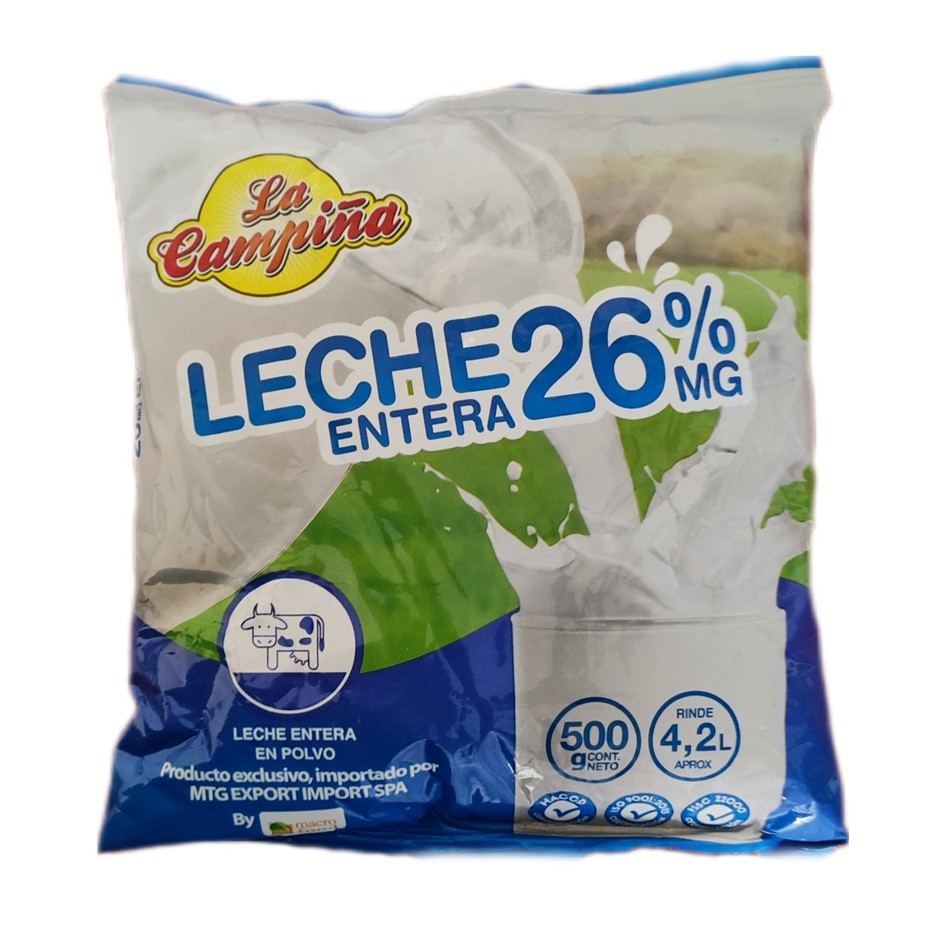 Leche entera en polvo 26% MG (500g) Macro Food