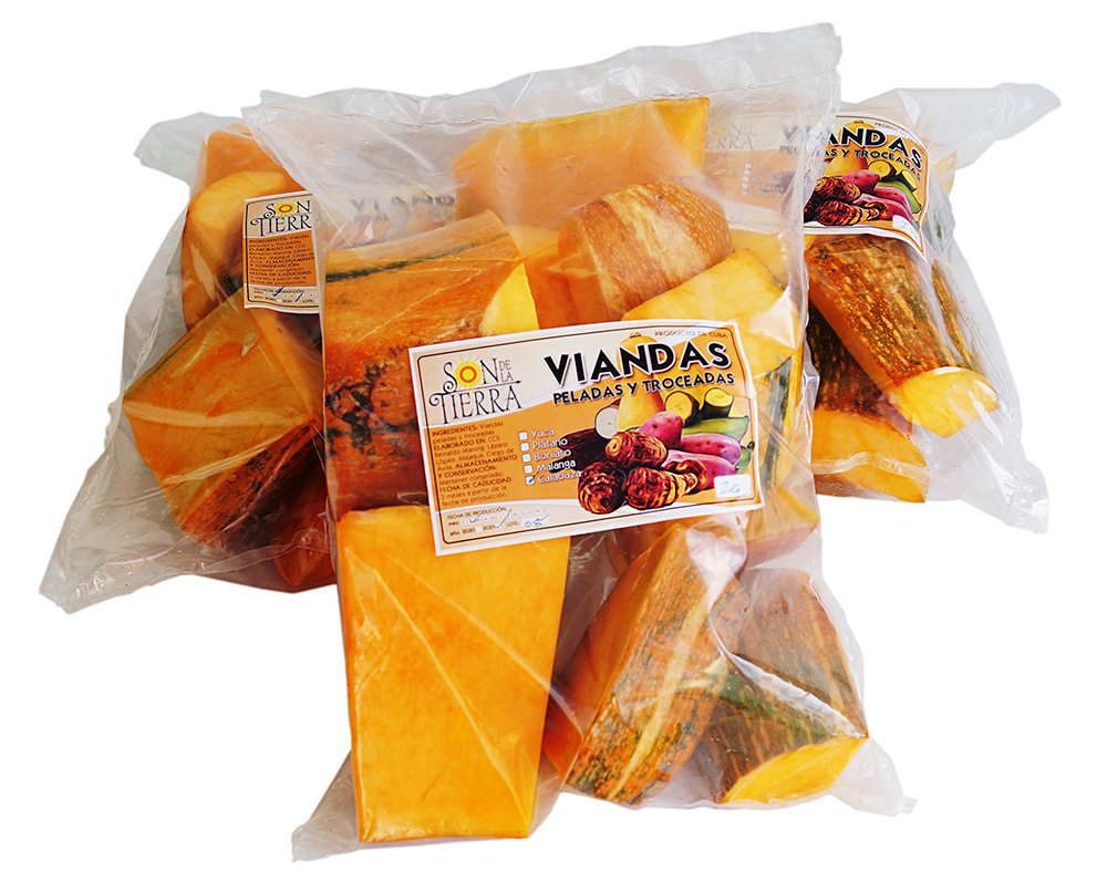 Calabaza troceada, procesada y empacada 1kg (2.2Lb)