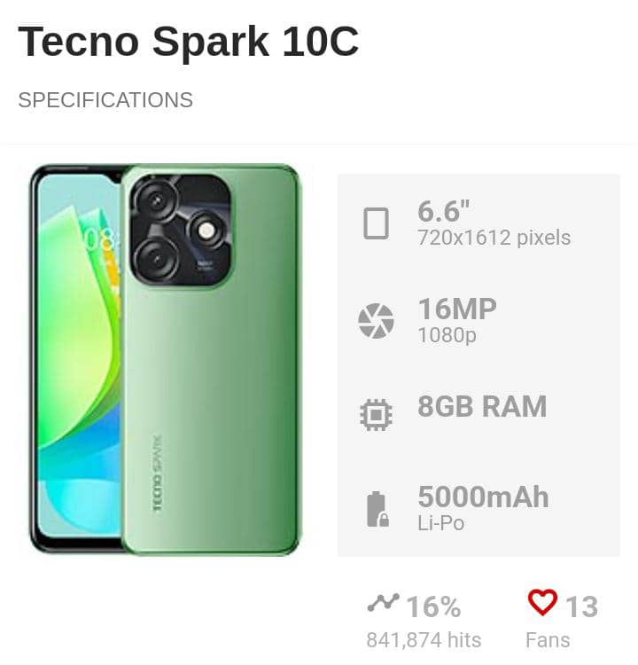 Teléfono Tecno Spark 10C 8/128 Gb