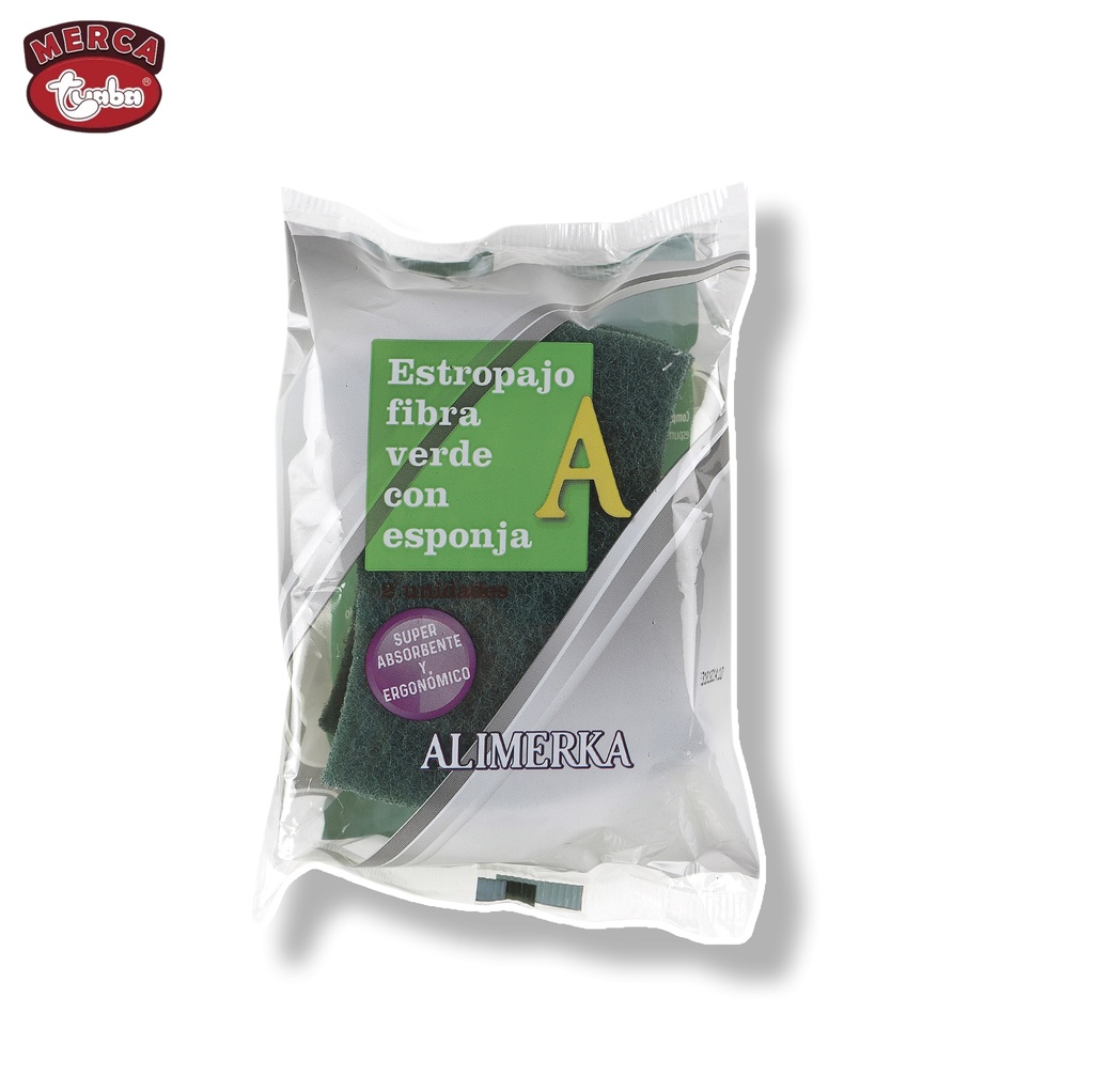 Estropajo fibra verde con esponja ALIMERKA (paq 2 uds)