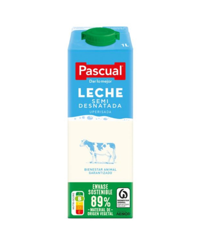 Leche semidesnatada marca Pascual (1 Litro)