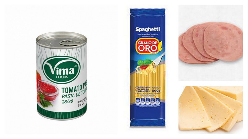 Combo Spaguettis + Jamón + Queso + Pasta de tomate