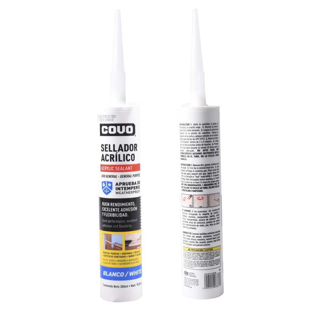 Sellador de silicona acrilico blanco 300ml