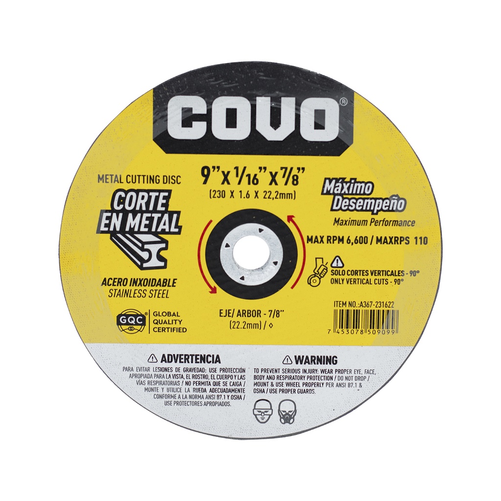 Disco para corte de metal 9&quot;
